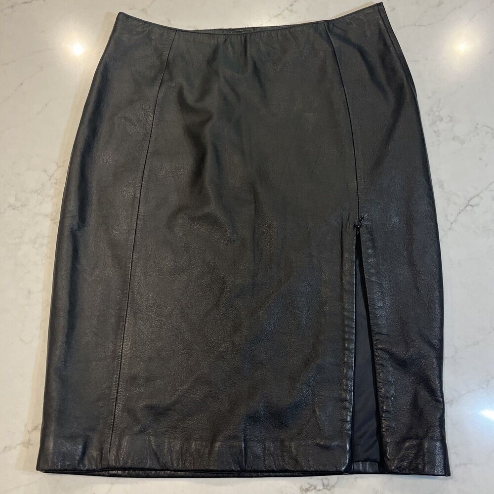 Steve Madden Sz L Black‎ Leather Straight Knee Skirt Fully Lined Side Zip Slit